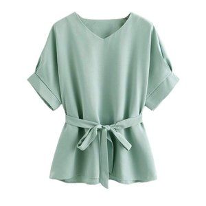 Mint Green Belted Blouse - Size Medium